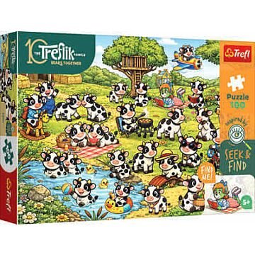 Puzzle Rodzina Treflików, Seek & Find 100 el. Świat krówek - opakowanie 