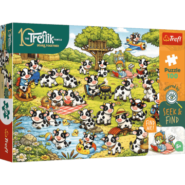 Puzzle Rodzina Treflików, Seek & Find 100 el. Świat krówek - opakowanie 