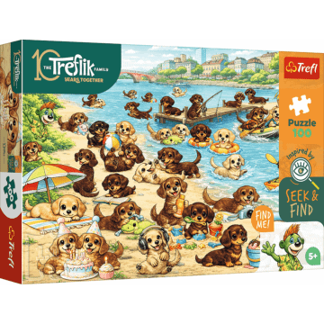 Puzzle Rodzina Treflików, Seek & Find 100 el. Jamniki i Trefliki - opakowanie 