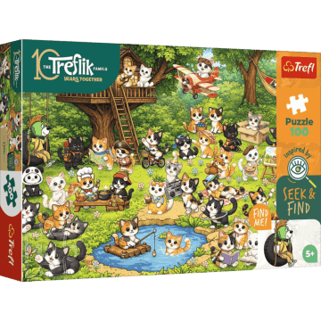Puzzle Rodzina Treflików, Seek & Find 100 el. Koci świat - opakowanie 