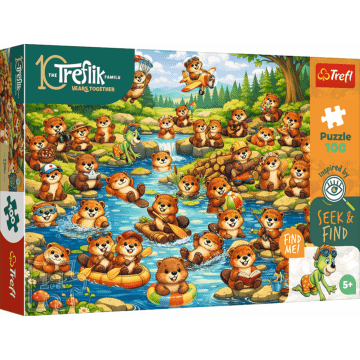 Puzzle Rodzina Treflików, Seek & Find 100 el. Bobry w akcji - opakowanie 