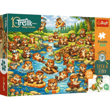 Puzzle Rodzina Treflików, Seek & Find 100 el. Bobry w akcji - opakowanie 