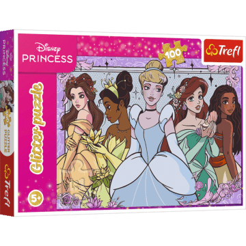 Puzzle Glitter 100 el. Disney, Brokatowe marzenia - opakowanie 