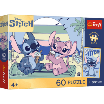 Puzzle 60 el. Lilo&Stitch, Zabawa ze Stitchem + unikalny plakat - opakowanie 
