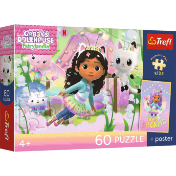 Puzzle 60 el. Gabby's Dollhouse, Gabi i kocie przygody + unikalny plakat - opakowanie 