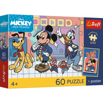 Puzzle 60 el. Myszka Mickey, Mysia ekipa + unikalny plakat - opakowanie 