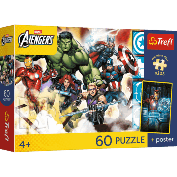 Puzzle Premium Plus Kids, Marvel 60 el. Razem silniejsi + kolekcjonerski plakat - opakowanie 