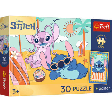 Puzzle 30 el. Lilo&Stitch, Uśmiech Stitcha + unikalny plakat - opakowanie 