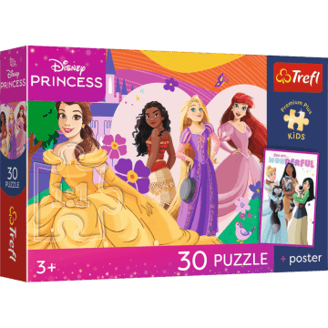 Puzzle Premium Plus Kids, Disney 30 el. Księżniczki i przyjaźń + kolekcjonerski plakat - opakowanie