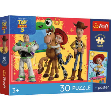 Puzzle Premium Plus Kids, Toy Story 30 el. Przygody zabawek + kolekcjonerski plakat - opakowanie 