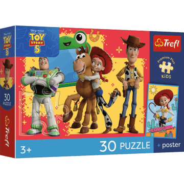 Puzzle Premium Plus Kids, Toy Story 30 el. Przygody zabawek + kolekcjonerski plakat - opakowanie 