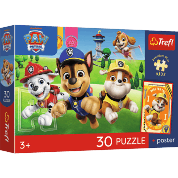 Puzzle 30 el. Paw Patrol, Psiaki w drodze + unikalny plakat - opakowanie 