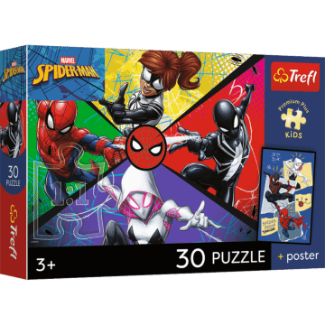 Puzzle Premium Plus Kids, Marvel 30 el. Pajęcza moc + kolekcjonerski plakat - opakowanie 