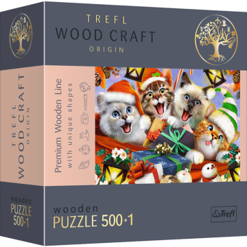 Puzzle drewniane 501 el. Świąteczne kotki