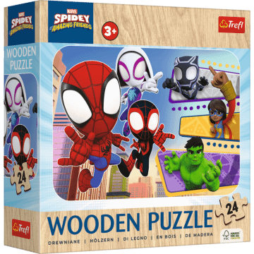Puzzle drewniane Marvel 24 el. Odważny Spiday i przyjaciele - opakowanie