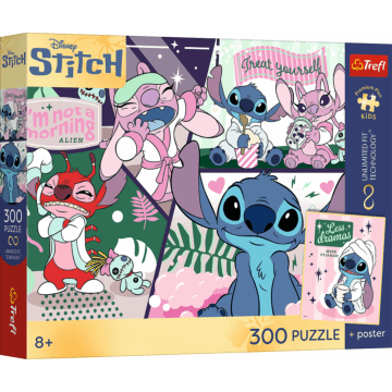 Puzzle Premium Plus Kids UFT, Lilo & Stitch 300 el. Kosmiczny duet + kolekcjonerski plakat - opakowanie 