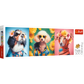 Opakowanie puzzli panoramicznych 500 el. Pokaz mody - psia edycja