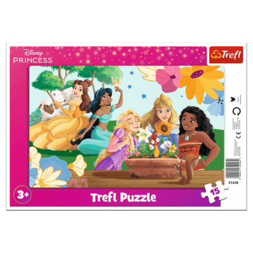 Puzzle ramkowe 15 el. Disney Princess, Siła uśmiechu - opakowanie i zawartość 