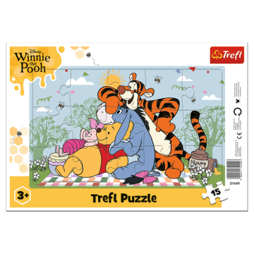 Puzzle ramkowe 15 el. Disney Winnie the Pooh, Puchatkowe sprawy - opakowanie i zawartość 