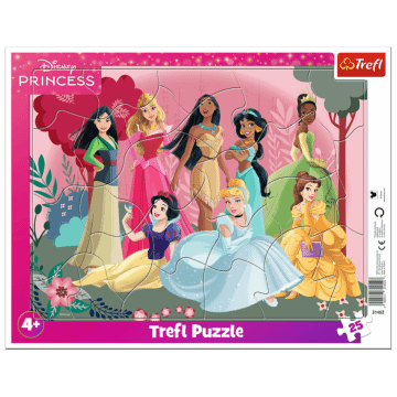 Puzzle ramkowe Disney 25 el. Czas księżniczek - opakowanie i zawartość 