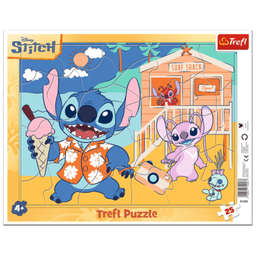 Puzzle ramkowe Disney 25 el. Radosny Stitch - opakowanie z zawartością 