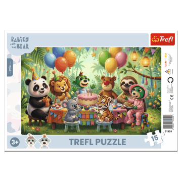 Puzzle ramkowe 15 el. Bobaski i Miś, Kochane Bobaski - opakowanie i zawartość 