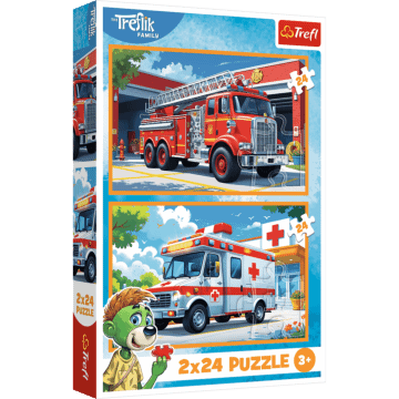 Puzzle Rodzina Treflików 2 x 24 el. Wóz strażacki i karetka