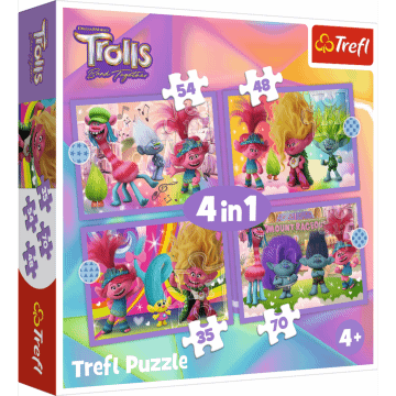 Puzzle 4w1 Trolls Przygody kolorowych Trolli - opakowanie