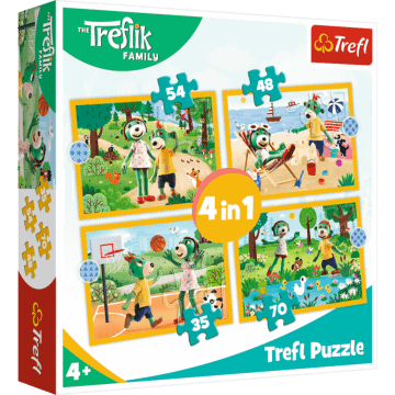 Puzzle 4w1 Rodzina Treflików Trefliki na wakacjach - opakowanie pudełka