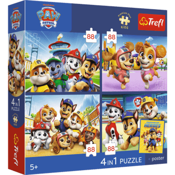Puzzle Psi Patrol 4 x 88 el. Psia straż + unikalny plakat - opakowanie 