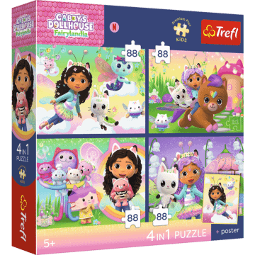 Puzzle Gabby's Dollhouse 4 x 88 el. Kocie harce + unikalny plakat - opakowanie 