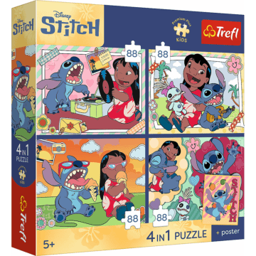 Puzzle Lilo&Stitch 4 x 88 el. Kosmiczny Stitch + unikalny plakat - opakowanie 