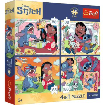Puzzle Lilo&Stitch 4 x 88 el. Kosmiczny Stitch + unikalny plakat - opakowanie 