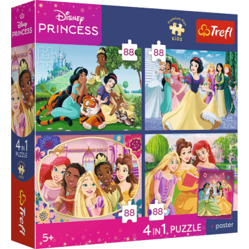 Puzzle Premium Plus Kids, Disney 4 x 88 el. Romantyczne księżniczki + kolekcjonerski plakat - opakowanie 
