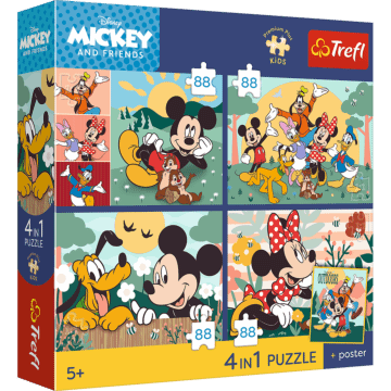 Puzzle Premium Plus Kids, Disney 4 x 88 el. Razem z przyjaciółmi + kolekcjonerski plakat - opakowanie 