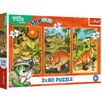 Puzzle Rodzina Treflików 3 x 80 el. - Trefliki w świecie dinozaurów - opakowanie