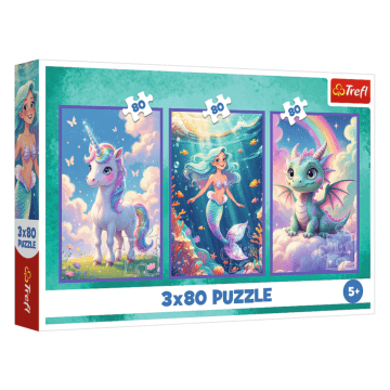 Puzzle 3x80 el. Jednorożec, Mała Syrenka, Smok