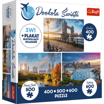 Puzzle 3w1 Krajobraz 400+500+600: Dookoła Świata: Londyn, Nowy Jork, Sydney