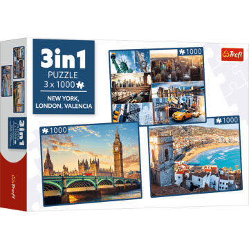 Puzzle 3x1000 el. Nowy Jork, Londyn, Walencja
