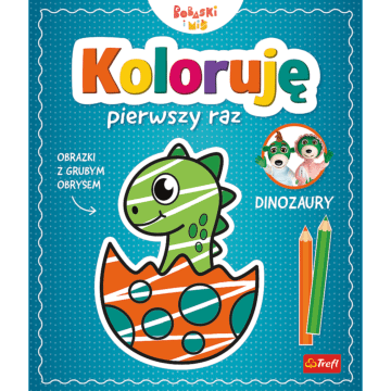 Książka aktywizująca Bobaski i Miś, Koloruję pierwszy raz. Dinozaury - przód okładki
