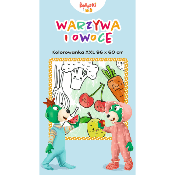 Książka aktywizująca Warzywa i owoce. Kolorowanka XXL. Bobaski i Miś - przód kolorowanki