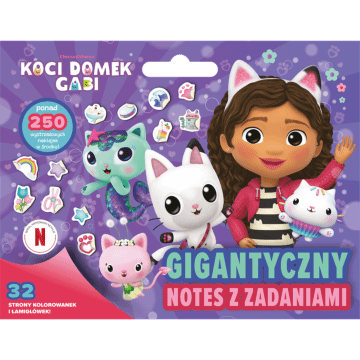 Książka aktywizująca Koci Domek Gabi. Gigantyczny notes z zadaniami - przód książki