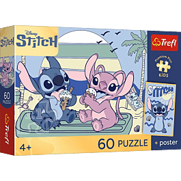 Puzzle 60 el. Lilo&Stitch, Zabawa ze Stitchem + unikalny plakat | Trefl